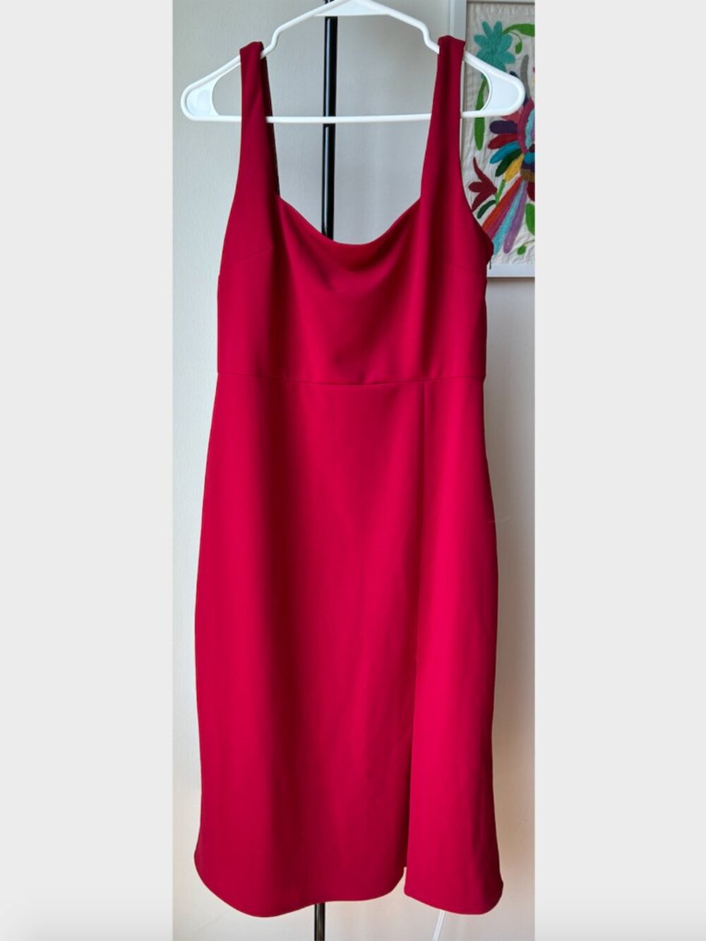 BHLDN Red Crepe Square-Neck Front Slit Mini Dress - Size L
